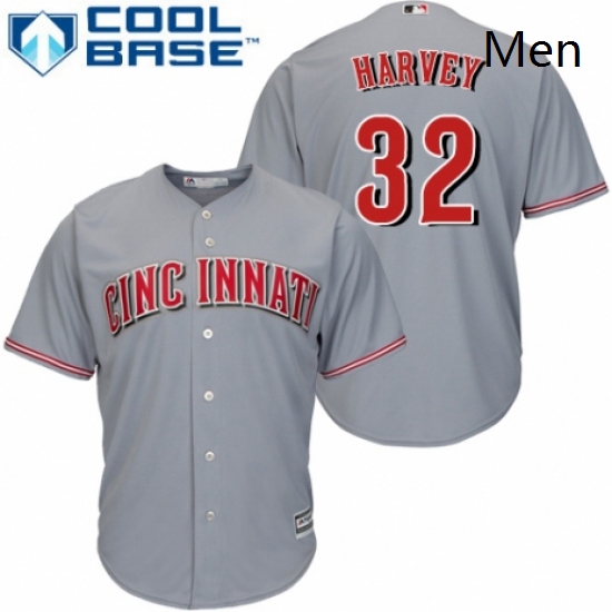 Mens Majestic Cincinnati Reds 32 Matt Harvey Replica Grey Road Cool Base MLB Jersey