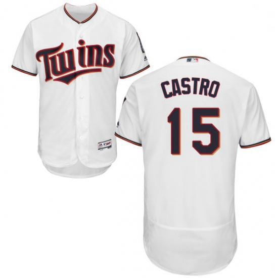 Mens Majestic Minnesota Twins 15 Jason Castro White Home Flex Base Authentic Collection MLB Jersey