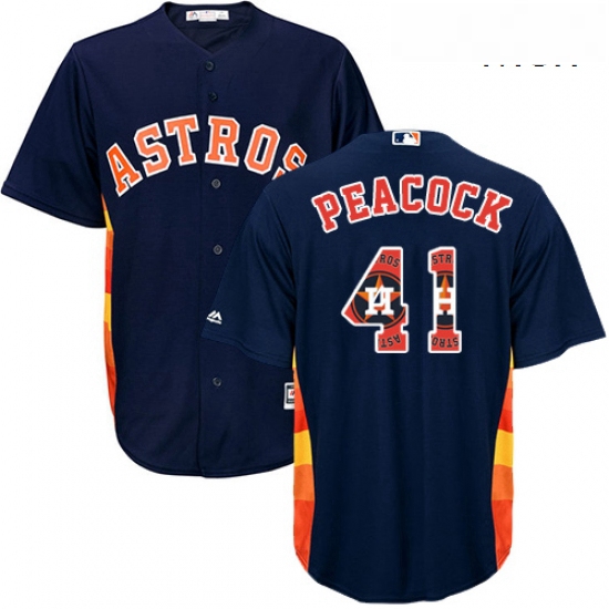 Mens Majestic Houston Astros 41 Brad Peacock Authentic Navy Blue Team Logo Fashion Cool Base MLB Jer