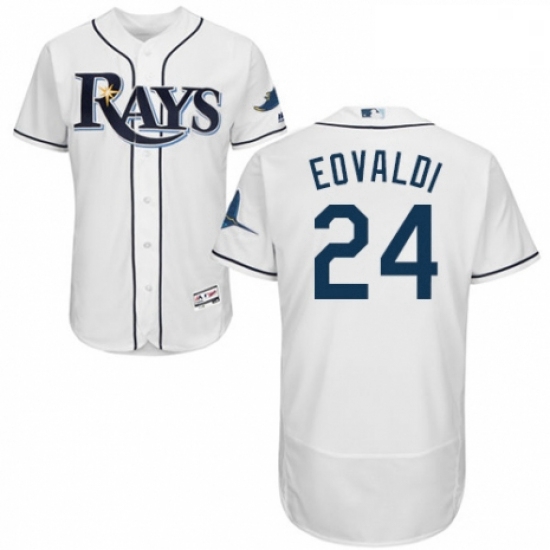 Mens Majestic Tampa Bay Rays 24 Nathan Eovaldi Home White Home Flex Base Authentic Collection MLB Je