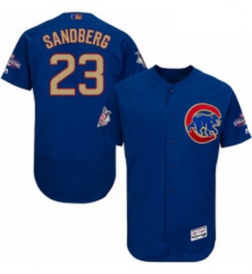 Mens Majestic Chicago Cubs 23 Ryne Sandberg Authentic Royal Blue 2017 Gold Champion Flex Base MLB Je