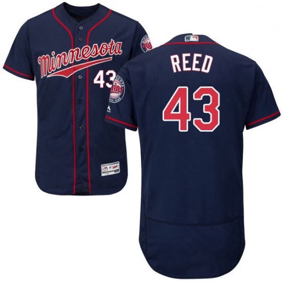 Mens Majestic Minnesota Twins 43 Addison Reed Navy Blue Alternate Flex Base Authentic Collection MLB