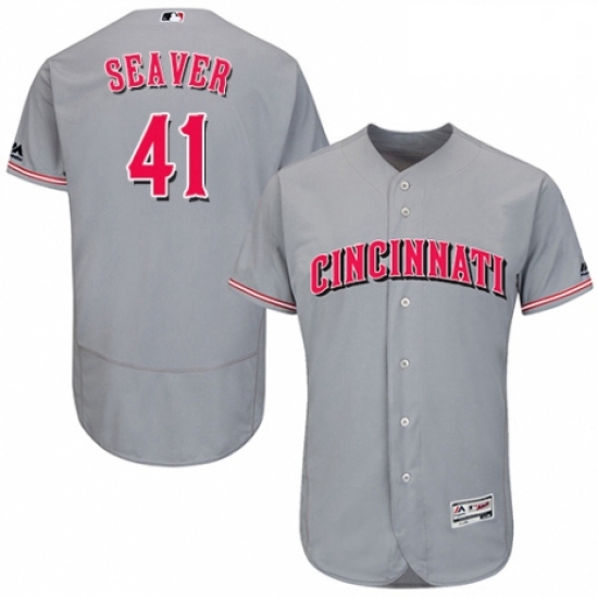 Mens Majestic Cincinnati Reds 41 Tom Seaver Grey Road Flex Base Authentic Collection MLB Jersey