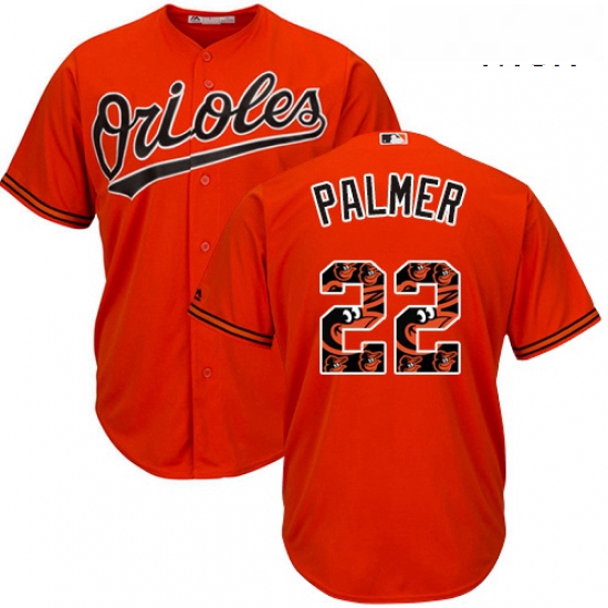 Mens Majestic Baltimore Orioles 22 Jim Palmer Authentic Orange Team Logo Fashion Cool Base MLB Jerse