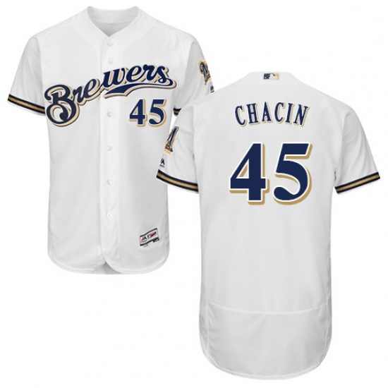 Mens Majestic Milwaukee Brewers 45 Jhoulys Chacin White Home Flex Base Authentic Collection MLB Jers