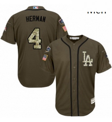 Mens Majestic Los Angeles Dodgers 4 Babe Herman Authentic Green Salute to Service 2018 World Series 