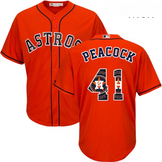 Mens Majestic Houston Astros 41 Brad Peacock Authentic Orange Team Logo Fashion Cool Base MLB Jersey