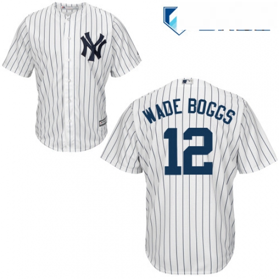 Mens Majestic New York Yankees 12 Wade Boggs Replica White Home MLB Jersey