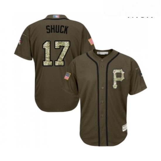 Mens Pittsburgh Pirates 17 JB Shuck Authentic Green Salute to Service Baseball Jersey