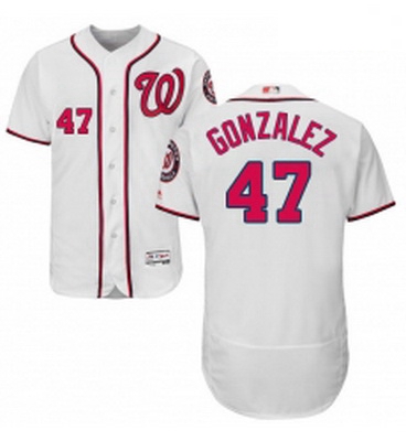 Mens Majestic Washington Nationals 47 Gio Gonzalez White Home Flex Base Authentic Collection MLB Jer