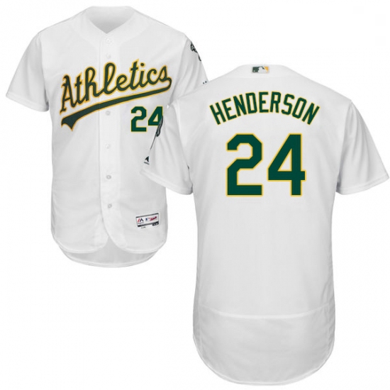 Mens Majestic Oakland Athletics 24 Rickey Henderson White Home Flex Base Authentic Collection MLB Je