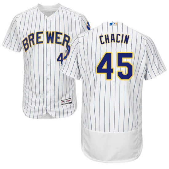 Mens Majestic Milwaukee Brewers 45 Jhoulys Chacin White Alternate Flex Base Authentic Collection MLB