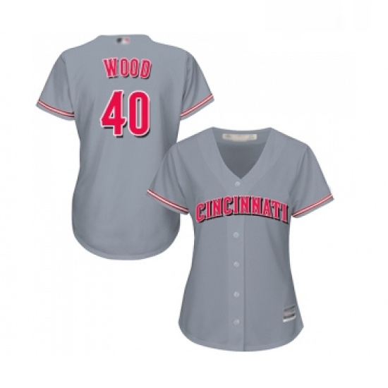 Womens Cincinnati Reds 40 Alex Wood Replica Grey Road Cool Base Baseball Jersey