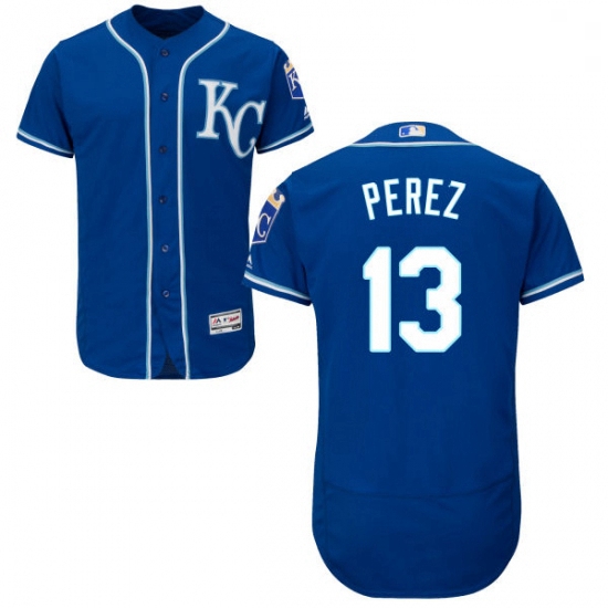 Mens Majestic Kansas City Royals 13 Salvador Perez Royal Blue Alternate Flex Base Authentic Collecti