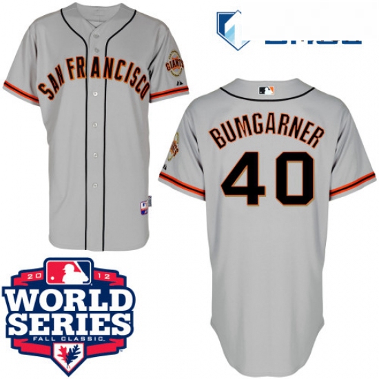 Mens Majestic San Francisco Giants 40 Madison Bumgarner Authentic Grey Cool Base 2012 World Series P