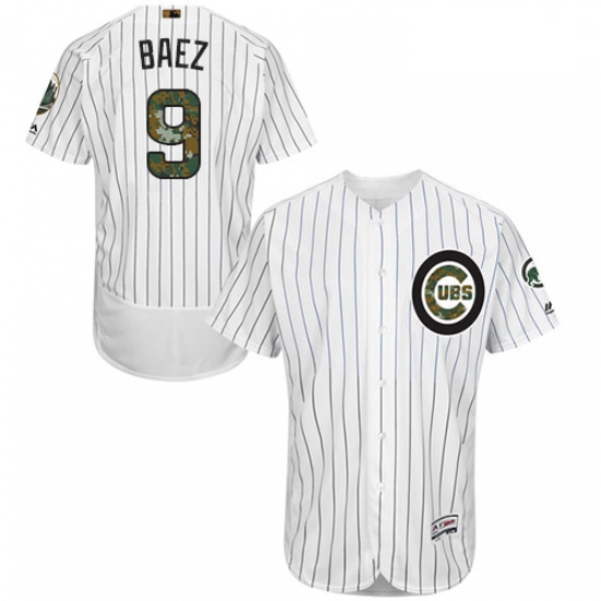 Mens Majestic Chicago Cubs 9 Javier Baez Authentic White 2016 Memorial Day Fashion Flex Base MLB Jer