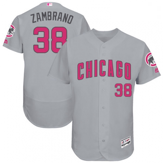 Mens Majestic Chicago Cubs 38 Carlos Zambrano Grey Mothers Day Flexbase Authentic Collection MLB Jer