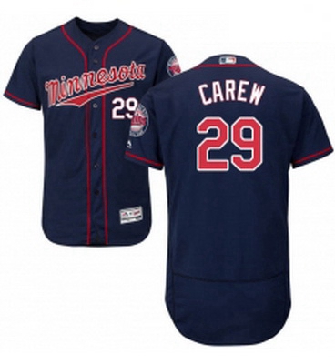 Mens Majestic Minnesota Twins 29 Rod Carew Authentic Navy Blue Alternate Flex Base Authentic Collect