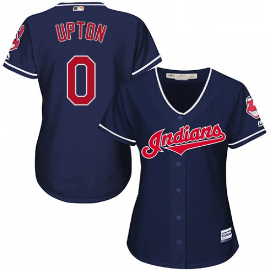 Womens Majestic Cleveland Indians 0 BJ Upton Replica Navy Blue Alternate 1 Cool Base MLB Jersey