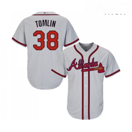 Mens Atlanta Braves 38 Josh Tomlin Replica Grey Road Cool Base Baseball Jersey