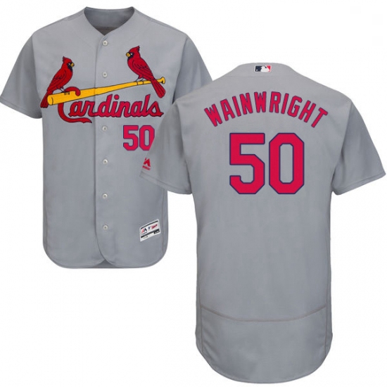 Mens Majestic St Louis Cardinals 50 Adam Wainwright Grey Road Flex Base Authentic Collection MLB Jer