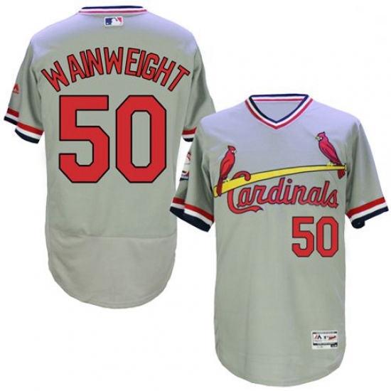 Mens Majestic St Louis Cardinals 50 Adam Wainwright Grey Flexbase Authentic Collection Cooperstown M