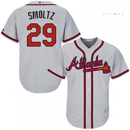 Mens Majestic Atlanta Braves 29 John Smoltz Replica Grey Road Cool Base MLB Jersey