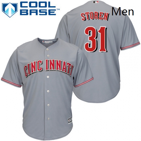 Mens Majestic Cincinnati Reds 31 Drew Storen Replica Grey Road Cool Base MLB Jersey