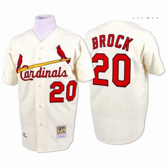 Mens Mitchell and Ness St Louis Cardinals 20 Lou Brock Replica Cream Throwback MLB Jersey