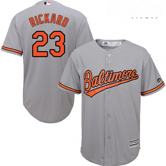 Mens Majestic Baltimore Orioles 23 Joey Rickard Replica Grey Road Cool Base MLB Jersey