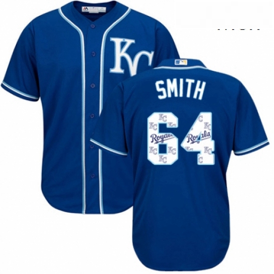 Mens Majestic Kansas City Royals 64 Burch Smith Blue Authentic Blue Team Logo Fashion Cool Base MLB 