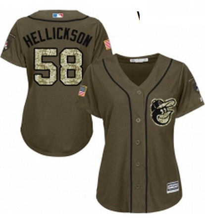 Womens Majestic Baltimore Orioles 58 Jeremy Hellickson Replica Green Salute to Service MLB Jersey