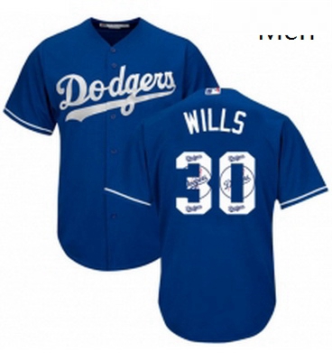 Mens Majestic Los Angeles Dodgers 30 Maury Wills Authentic Royal Blue Team Logo Fashion Cool Base ML