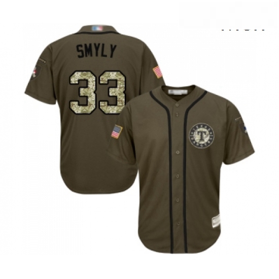 Mens Texas Rangers 33 Drew Smyly Authentic Green Salute to Service Baseball Jersey