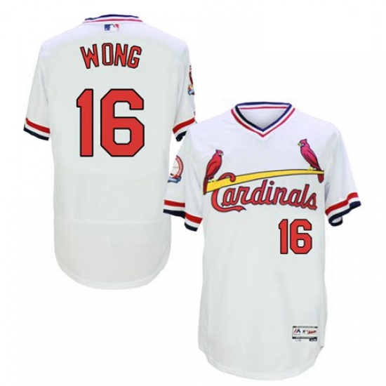 Mens Majestic St Louis Cardinals 16 Kolten Wong White Flexbase Authentic Collection Cooperstown MLB 