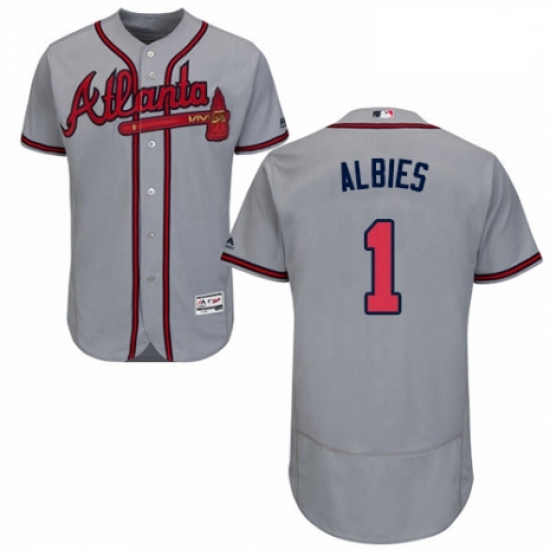 Mens Majestic Atlanta Braves 1 Ozzie Albies Grey Road Flex Base Authentic Collection MLB Jersey