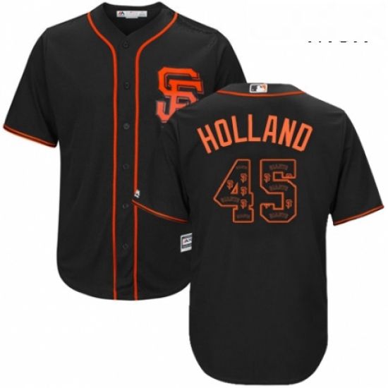 Mens Majestic San Francisco Giants 45 Derek Holland Authentic Black Team Logo Fashion Cool Base MLB 