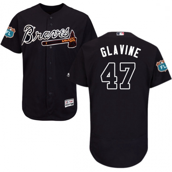 Mens Majestic Atlanta Braves 47 Tom Glavine Navy Blue Alternate Flex Base Authentic Collection MLB J