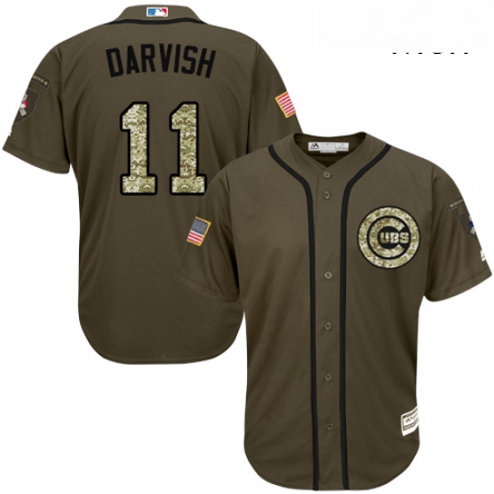 Mens Majestic Chicago Cubs 11 Yu Darvish Replica Green Salute to Service MLB Jersey