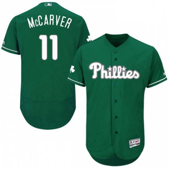 Mens Majestic Philadelphia Phillies 11 Tim McCarver Green Celtic Flexbase Authentic Collection MLB J