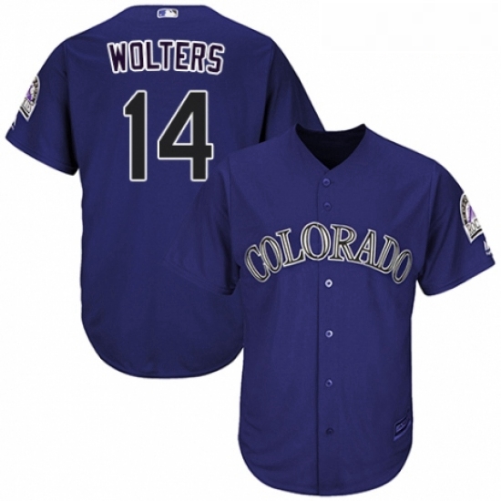 Youth Majestic Colorado Rockies 14 Tony Wolters Authentic Purple Alternate 1 Cool Base MLB Jersey