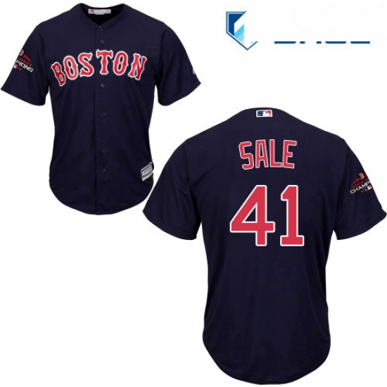 Youth Majestic Boston Red Sox 41 Chris Sale Authentic Navy Blue Alternate Road Cool Base 2018 World 