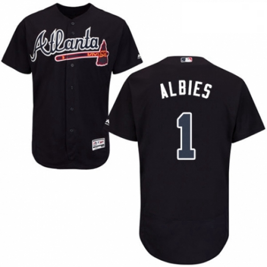 Mens Majestic Atlanta Braves 1 Ozzie Albies Navy Blue Alternate Flex Base Authentic Collection MLB J