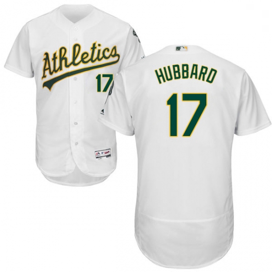 Mens Majestic Oakland Athletics 17 Glenn Hubbard White Home Flex Base Authentic Collection MLB Jerse