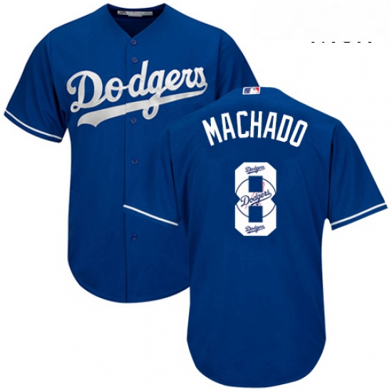 Mens Majestic Los Angeles Dodgers 8 Manny Machado Authentic Royal Blue Team Logo Fashion Cool Base M