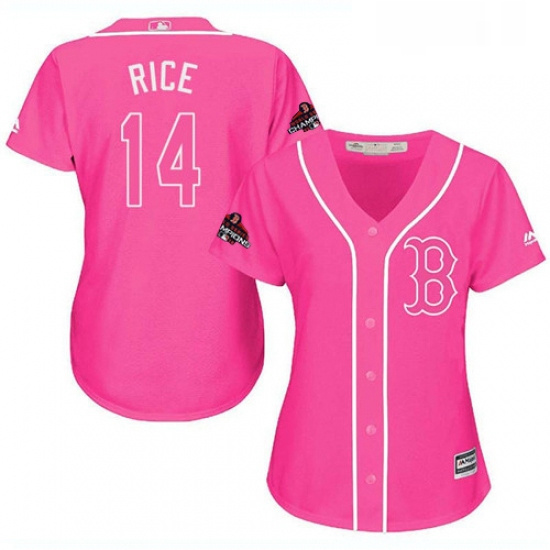 Womens Majestic Boston Red Sox 14 Jim Rice Authentic Pink Fashion 2018 World Series Champions MLB Je