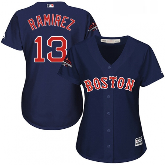 Womens Majestic Boston Red Sox 13 Hanley Ramirez Authentic Navy Blue Alternate Road 2018 World Serie