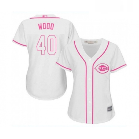 Womens Cincinnati Reds 40 Alex Wood Replica White Fashion Cool B