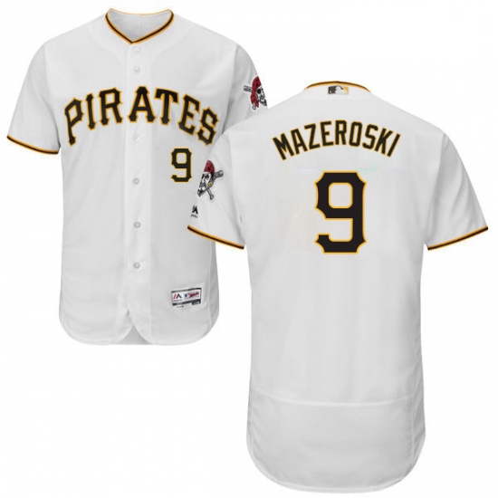 Mens Majestic Pittsburgh Pirates 9 Bill Mazeroski White Home Flex Base Authentic Collection MLB Jers