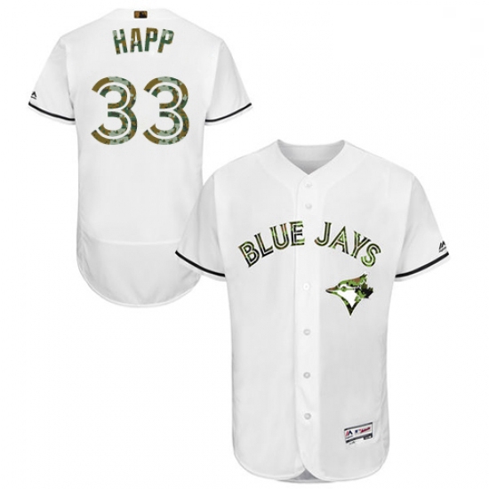 Mens Majestic Toronto Blue Jays 33 JA Happ Authentic White 2016 Memorial Day Fashion Flex Base MLB J